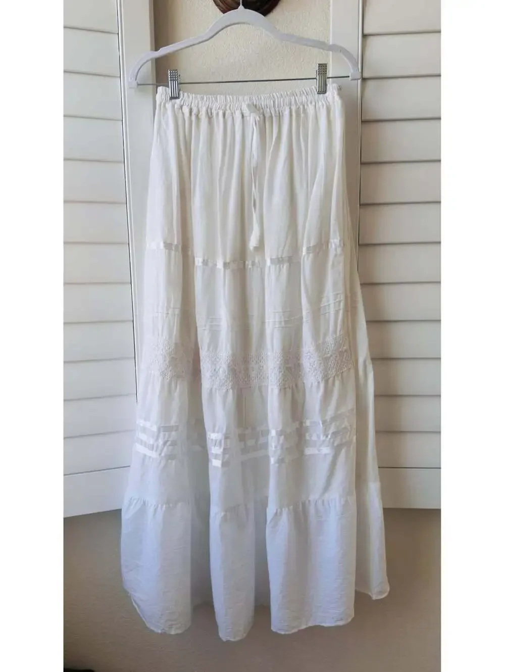 Ashley Taylor White Lace & Ribbon Tiered Maxi Skirt Size One Size